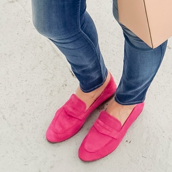 pink suede moccasins